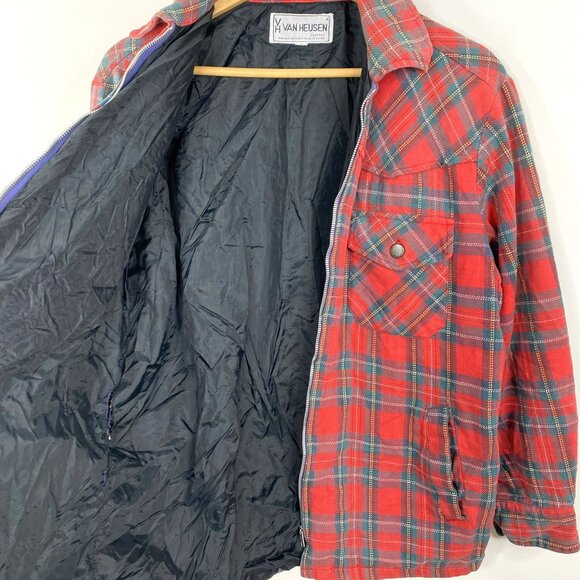 Vintage Plaid Shacket Jacket Mens Size Medium Red  Zip Lined Pockets Grunge - Picture 5 of 5
